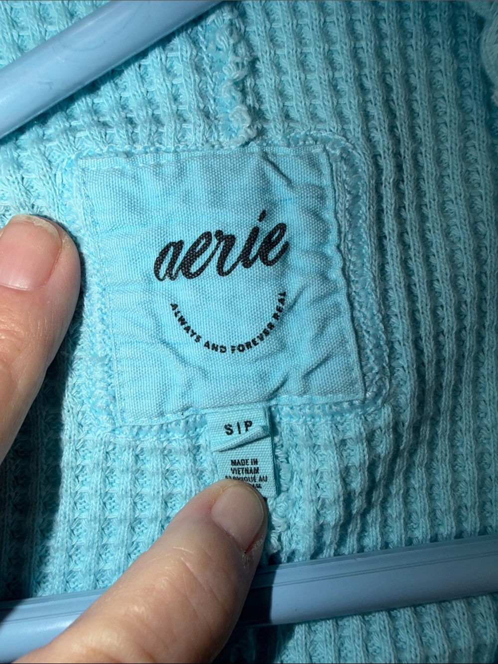 aerie Aqua Waffle-Knit V-Neck Collared Sweater - Picture 8 of 9